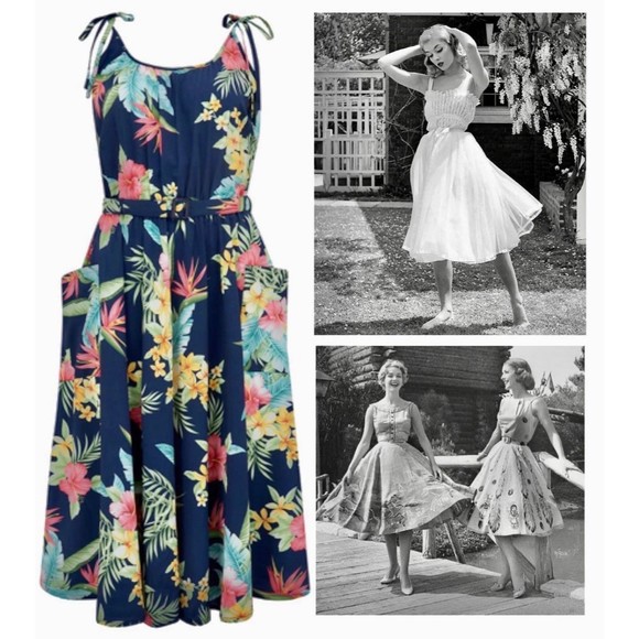 Size UK18 Suzy in Honolulu Navy Print Dress by Rock n Romance Vintage - Picture 6 of 7